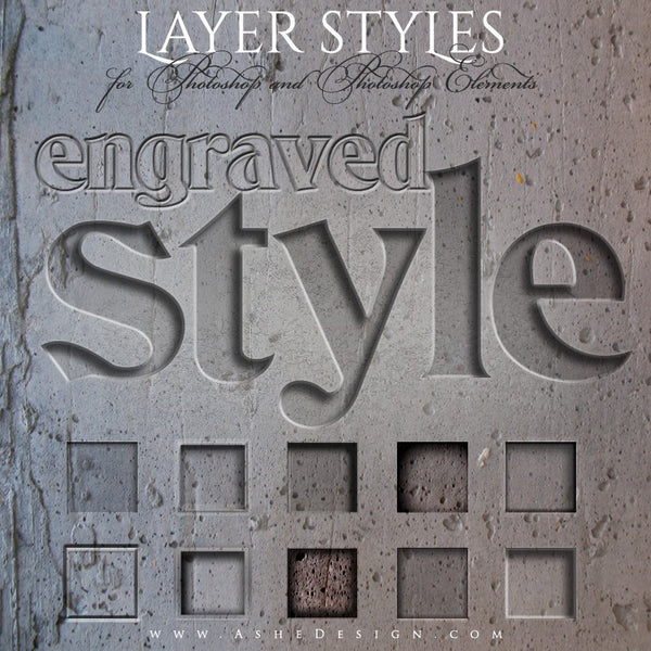 Ashe Design | Photoshop Layer Styles | Engraved